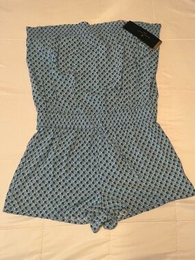 Blue Printed Strapless Romper